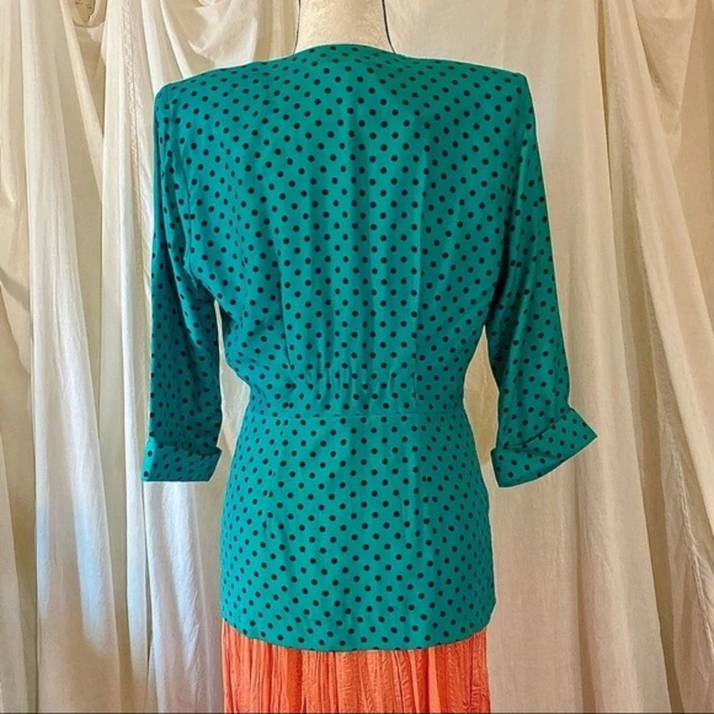π Vintage Kwai 80βs Polka Dot Blazer w/Ascot - Picture 3 of 8